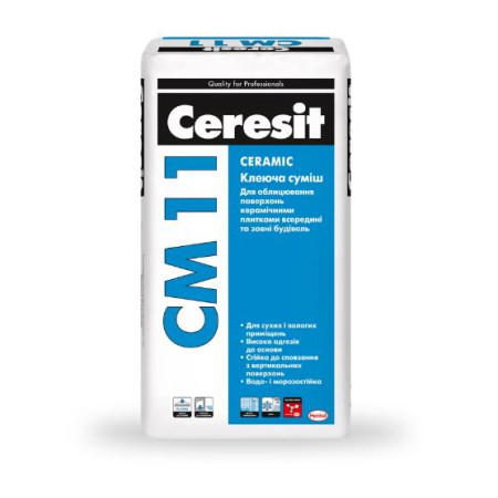 Клей для плитки та керамограніту Ceresit CM 11 (25 кг) — для підлоги та стін, внутрішні та зовнішні роботи